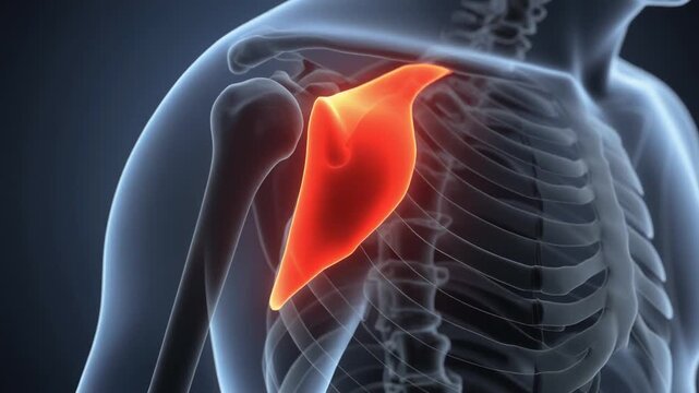 3D medical animation of a painful rotator cuff tear in a shoulder joint. Anatomy, injury, health concept.