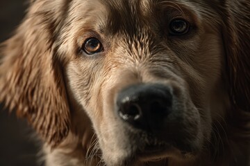 Close-up of golden retriever puppy with emotional eyes.