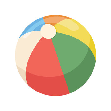 Beach ball. Inflatable ball for playing in swimming pool and on vacation. Red white green blue yellow children's toy. Vector illustration of beach ball on transparent background.