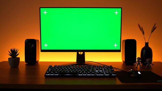 Modern Gaming Workstation with a Green Screen Monitor for Custom Content and Compositing