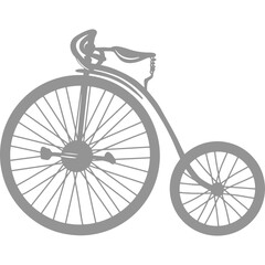 Vintage Penny Farthing Bicycle Silhouette Illustration Grey Monochrome Simple Outline on Transparent Background Classic Transportation Mode
