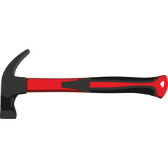 Red and Black Hammer with Metal Head and Ergonomic Handle Isolated on White Background for Construction and DIY Projects