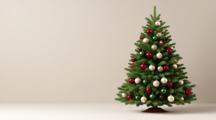 Festive christmas tree with red, green, and gold decorations for holiday celebration