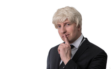 Photo of positive cheerful clever person hand touch chin beaming smile 