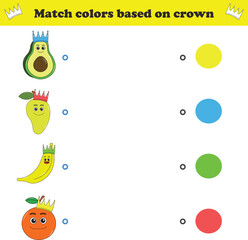Match the color of the fruits crown. Educational game for color recognition