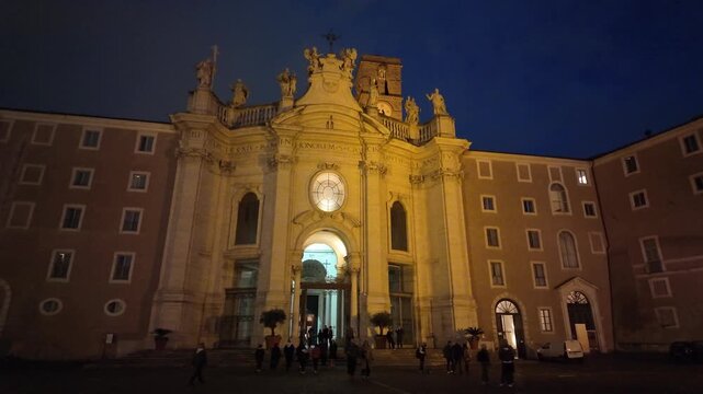 The facade of the Basilica di Santa Croce in Gerusalemme in Rome, Italy