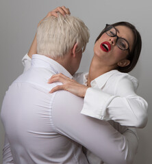 Romantic couple embracing each other and smiling. Close up portrait of a couple in love
