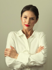 Beauty young woman portrait. Beautiful model girl with beauty makeup, red lips, perfect fresh skin. 