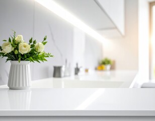 Pure kitchen counter scene with light blur white