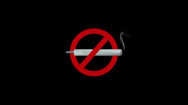 Animated No Vaping Sign in Public. Red Circle and Cross-Out Symbol for World No Tobacco Day Health Campaigns. Transparent Background