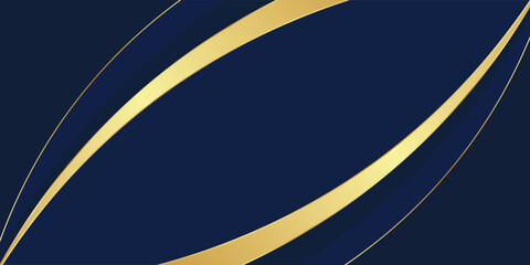 Vector elegant navy blue background with curved golden ribbon accents. Luxurious and modern abstract design perfect for invitations, certificates, modern