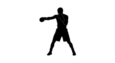 Silhouette of a boxer in action throwing a punch with boxing gloves on a white background image view