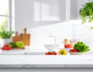 Bright home cooking counter with ambient blur white