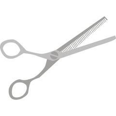 Silver Barber Scissors With Serrated Edge And Finger Loops On A Transparent Background