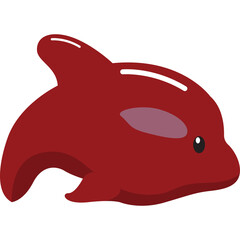 Stylized Orca Dolphin Marine Mammal With Dark Red Body And White Eye Patch Isolated On Transparent Background Simple Flat Illustration