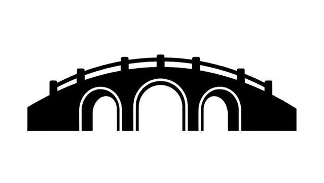 Vector illustration&nbsp;of black silhouette icon of an arched stone bridge with three openings, isolated on transparent background