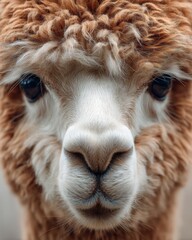 Naklejka premium Close-up of alpaca with fluffy hair and gentle expression.