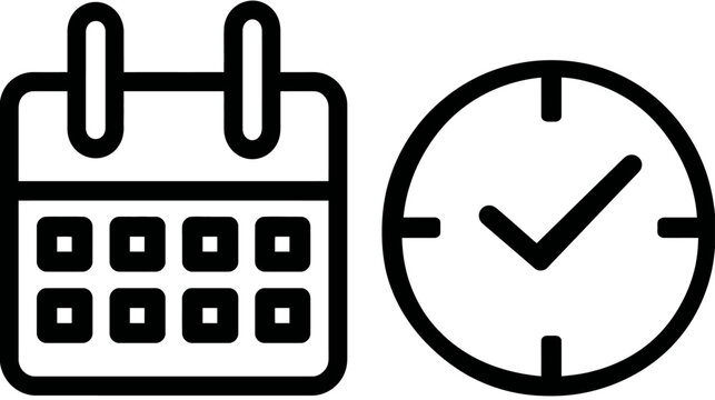 Calendar and clock icon representing time management, scheduling, confirmed appointments, and event planning. Vector illustration.