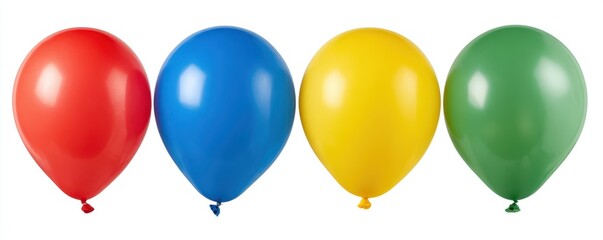 Colorful balloons collection in red, blue, green, and yellow on white background for celebrations