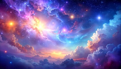 Fototapeta premium 星雲が漂う銀河夜空が癒しを誘うリラクゼーション背景