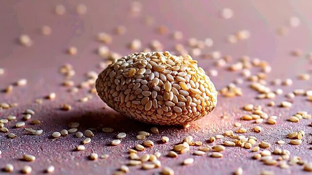Close up of a sesame seed candy isolated on a light colored surface