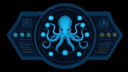 Interactive Octopus-Shaped Control Panel With Glowing Nodes Showcasing Innovative AI Technology and User Interface Design
