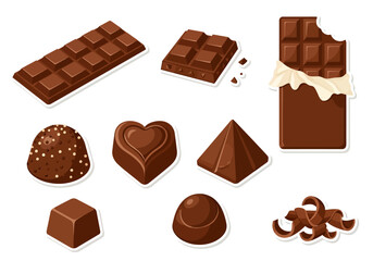Chocolate candy assortment illustration set of delicious cocoa treats in various shapes and sizes