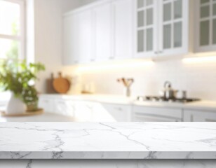 Soft luminous interior counter in home blur white