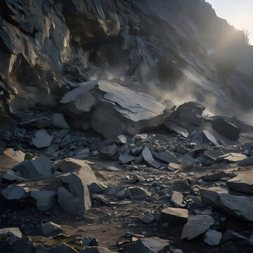 Rockfall Accumulation at Base of Fictional Cliffside
