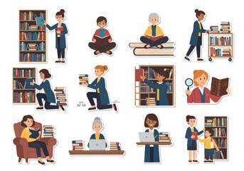 Library Lovers Diverse People Reading and Working in a Library