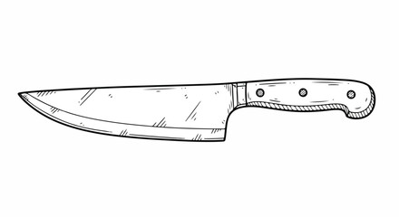 Detailed flat 2D simple line art sketch illustrating a traditional kitchen knife with a vintage style, hand-drawn black outline isolated on a clean white background.