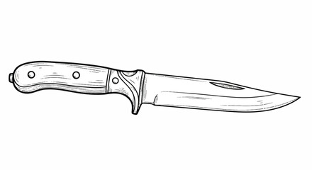Detailed black line art vector illustration of a historic antique knife, rendered in a striking hand-drawn vintage sketch style isolated on pure white background.