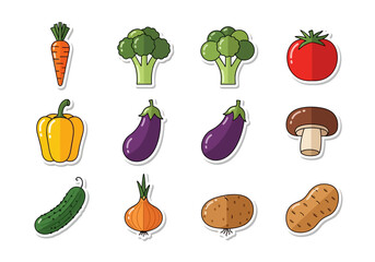 Vibrant Vegetable Sticker Set Colorful Icons for Healthy Eating