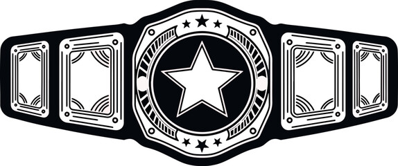 Black and White Championship Belt with Star Center Design on White Background