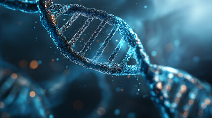 Abstract glowing blue DNA double helix structure background