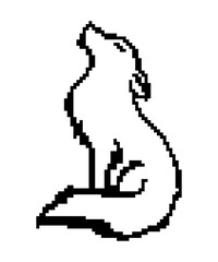 Black pixel art howling wolf silhouette. wild animal cartoon.