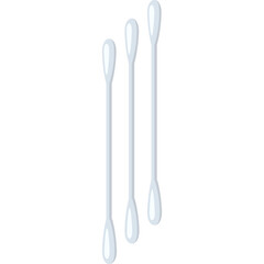 Three Cotton Swabs with White Cotton Tips and Thin White Sticks Arranged Diagonally on a Transparent Background Ideal for Medical and Hygiene Purposes