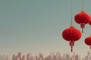 Obraz premium City skyline with lanterns 