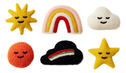 Cute Plush Sun, Cloud, and Rainbow Designs for Cosmic and Space-Themed Decor