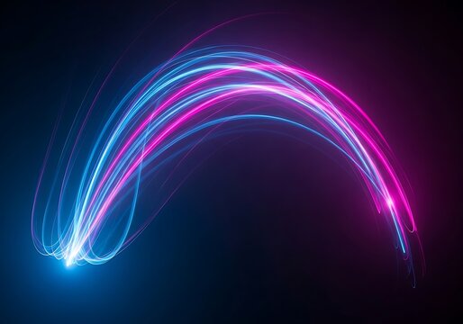 Luminous curves, vibrant neon light trails on a dark background