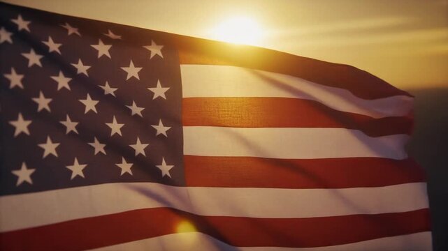American Flag Waving at Sunset Patriotism, Independence Day