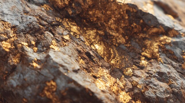 Close-up of natural gold nuggets embedded in rock formation. - Powered by Adobe