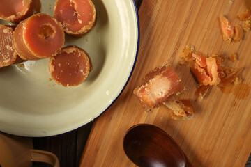 Traditional Malaysian desert Nonyah Kuih making preparing ingredients panadn leaf shredded coconut...