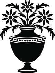 Silhouette, flower, vase, decorative, black, floral, ornament, elegant, design, leaves, petals, symmetrical, art, antique, vintage, home, decor, illustration, graphic, botanical
