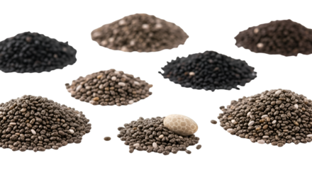 Chia Seeds Assortment on White Background