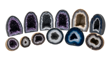 Collection of Agate Geodes on White Background