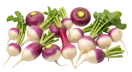 Fresh Turnips with Green Tops on White Background