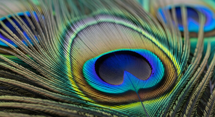 Obraz premium Vibrant Peacock Feather Close-Up with Iridescent Colors