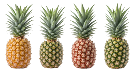 Four Pineapples Ripening Stages White Background