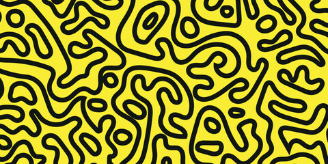 Fototapeta premium Abstract yellow background with bold black organic maze pattern